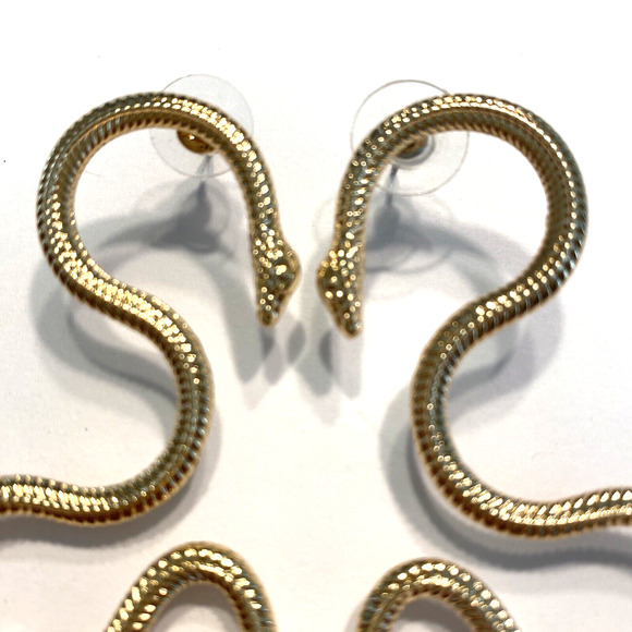 Gold Snake Shaped Pierced Earrings Fashion Statement Long Goth Wicken Jewelry - Picture 2 of 5